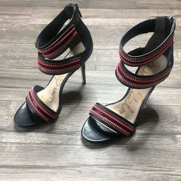 Revolve Sam Edelman Alton Black/Red Zipper leather heel - Picture 6 of 8